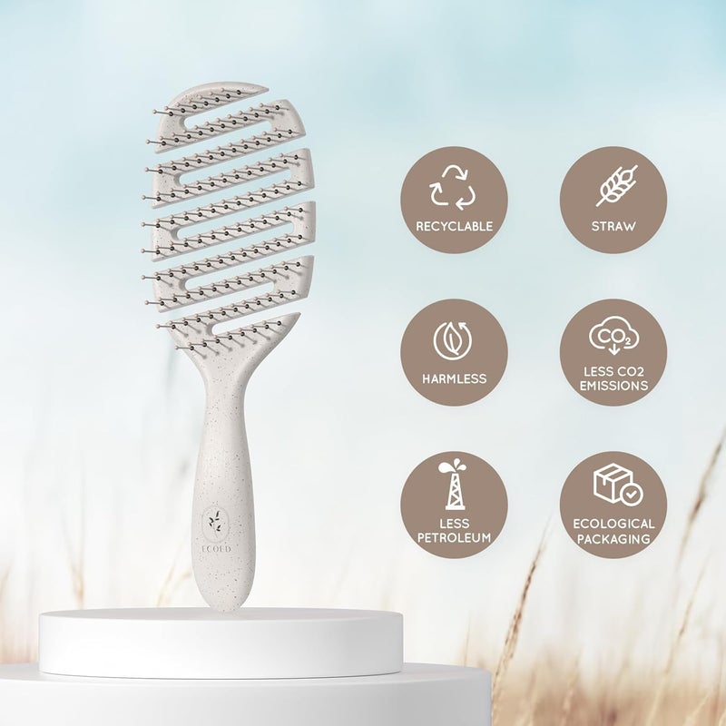 ecoed Detangler Hairbrush, Soft Bristle Detangling Brush for Straight, Wavy,Curly and Fine Hair, Dry and Wet, Quick Smoothing for Women and Men, Eco-Friendly & Sustainable Material (Natural) - Image 3